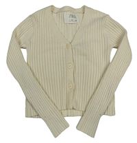 Smetanový žebrovaný propínací crop svetr ZARA