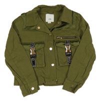 Khaki riflová crop bunda s kapsami s přezkami River Island