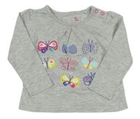 Šedé melírované triko s motýlky Tu
