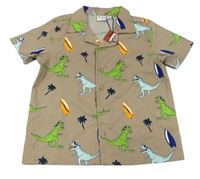 Hnědo-barevná košile s dinosaury 