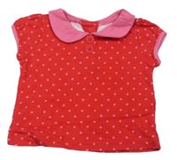 Červeno-růžové puntíkaté tričko s límečkem Matalan