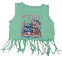 Zelený crop top s třásněmi a Stitchem 
