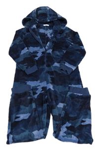 Tmavomodro-modrá army chlupatá kombinéza s kapucí M&S