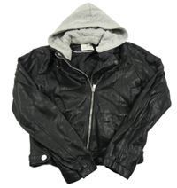 Černý koženkový crop křivák s potiskem a teplákovou kapucí H&M