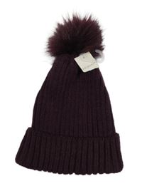 Nové - vínová pletená čepice s bambulí Primark