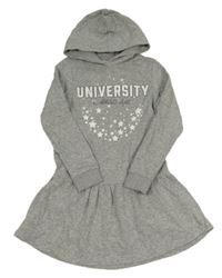 Šedé melírované teplákové šaty s nápisem a kapucí Name it