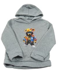 Šedá melírovaná mikina s medvědem a kapucí 