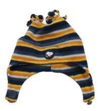 Tmavomodro-žluto-oranžová pruhovaná fleecová čepice se Snoopym 