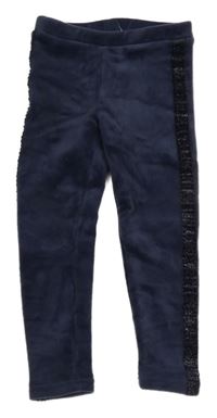 Tmavomodré sametové legíny s pruhem 