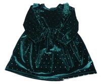 Zelené sametové puntíkaté šaty s volánky Primark