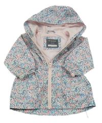 Bílo-modro-růžová květovaná šusťáková jarní bunda s kapucí Primark