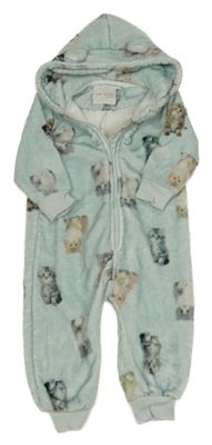 Zelená plyšová kombinéza s kočkami a kapucí Next