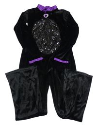 Kostým - černý sametový overal s fialovým lemem M&S