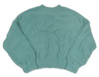 Zelenomodrý chlupatý crop svetr H&M