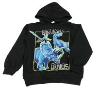 Černá mikina s modrými dinosaury a kapucí H&M