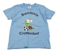 Modré tričko s nápisem a obrázkem 