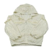 Perleťová šusťáková jarní bunda s volánky a kapucí 