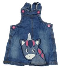 Tmavomodré laclové riflové šaty s jednorožcem Ergee