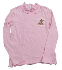 Růžové žebrované triko se stojáčkem a srnkou Dopodopo