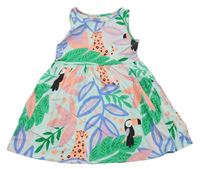 Mátovo-barevné bavlněné šaty s listy a zvířaty F&F