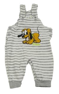 Bílo-šedé pruhované sametové laclové tepláky s Plutem zn. Disney
