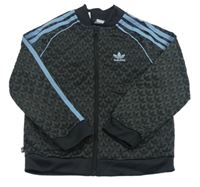 Antracitovo-modrá vzorovaná propínací mikina Adidas