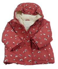 Starorůžová šusťáková květovaná zimní bunda s kapucí Primark