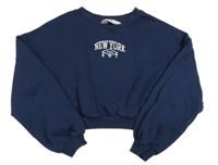 Tmavomodrá crop mikina s nápisem H&M