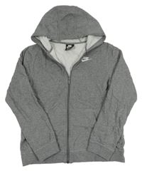 Šedá melírovaná propínací mikina s logem a kapucí Nike