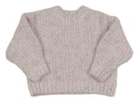 Světlerůžovo-lila melírovaný žinylkový chlupatý svetr M&S