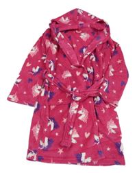 Fuchsiový plyšový župan s jednorožci a kapucí 