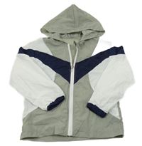 Šedo-tmavomodro-bílá šusťáková jarní bunda s kapucí Shein