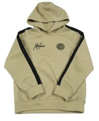 Béžovo-černá sportovní mikina s nápisem a kapucí 