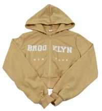 Béžová propínací crop mikina s nápisy a kapucí Shein