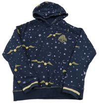Tmavomodro-fialovo-zlatá mikina s hvězdami a zlatonkami a kapucí - Harry Potter M&S