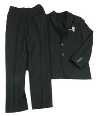 2set - Černé společenské sako s květem + kalhoty 