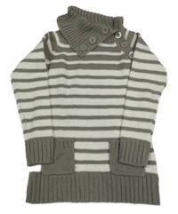 Bílo-hnědošedý pruhovaný svetr s komínovým límečkem C&A