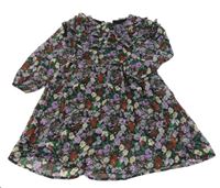 Černo-fialovo-béžovo-zelené květované šifonové šaty Name it