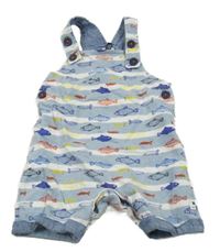 Světlemodro-bílé pruhované laclové teplákové kraťasy s rybami MAINE