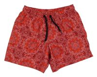 Červeno-černé vzorované plážové kraťasy Tezenis