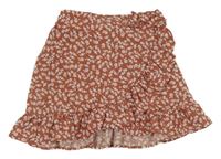 Starorůžovo-bílá květovaná sukně s volánkem Shein