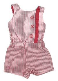 Bílo-růžový kostkovaný kraťasový overal s knoflíky 
