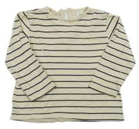 Béžovo-tmavomodré pruhované triko s nápisem H&M