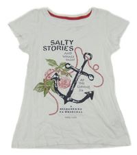 Bílé tričko s kotvou a nápisy H&M