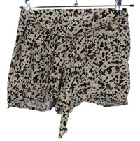 Dámské světlerůžovo-černo-vínové květované volné kraťasy s páskem zn. Primark