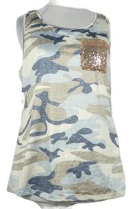 Dámský béžovo-tmavomodrý army top s flitry 