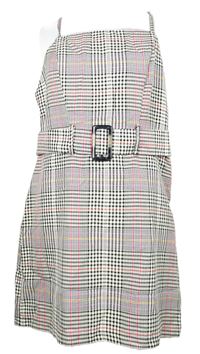 Dámské bílo-růžovo-černé kostkované šaty s páskem Primark