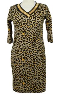 Dámské béžovo-černo-okrové vzorované šaty True Spirit