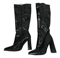 Dámské černé vzorované koženkové kozačky na podpatku vel. 39