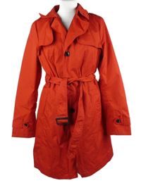 Dámský červený plátěný jarní kabát s páskem C&A